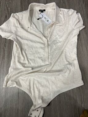 Dynamite Short Sleeve Cream Ribbed Polo Bodysuit L NWT